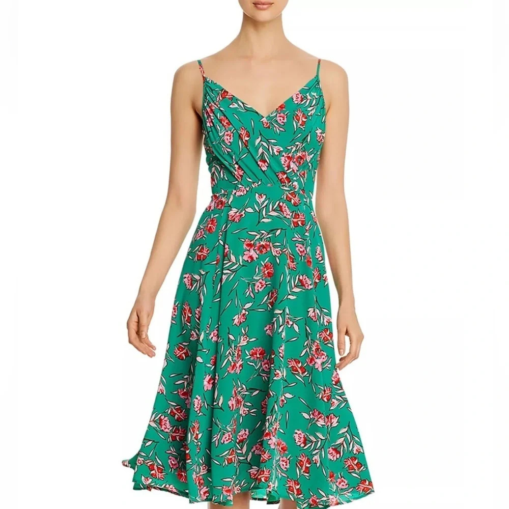 Yumi Kim Green Vienna Silk Floral Print A-Line Dress, Women’s Size 0